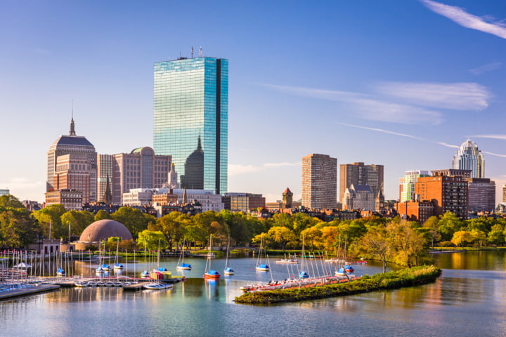 Skyline von Boston bei Nacht