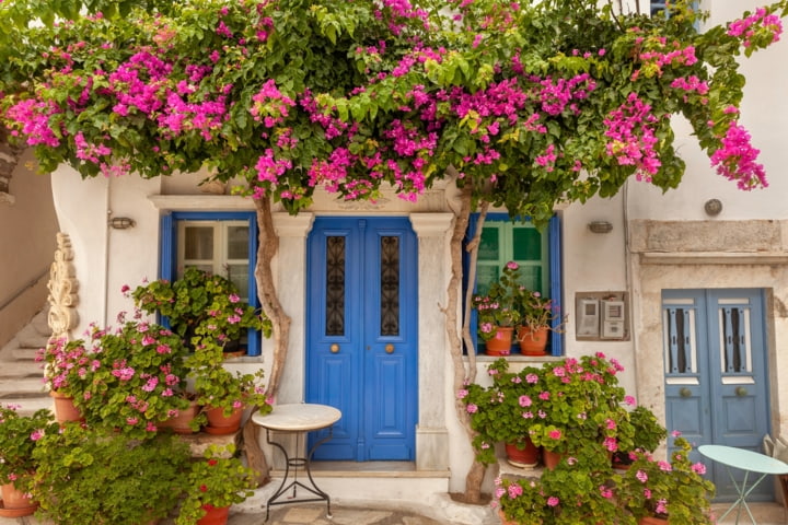 Haus auf Tinos mit Blumenranken