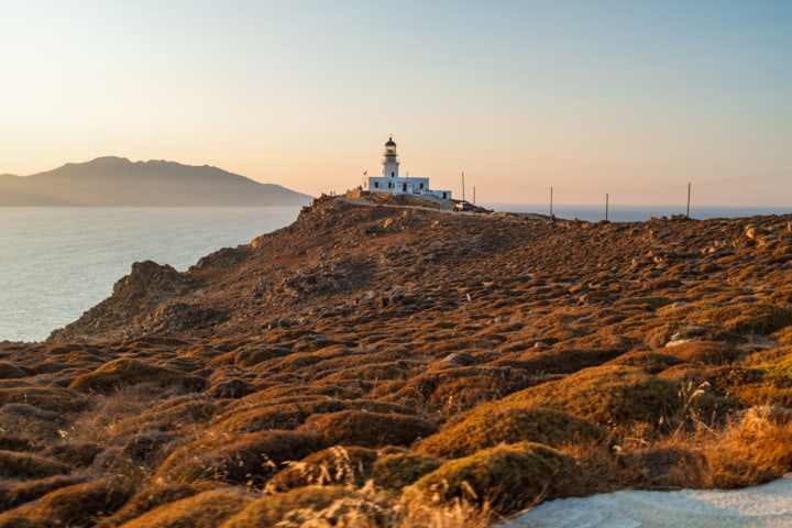 Sonnenuntergang am Armenistis-Leuchtturm